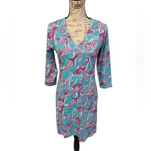 Banana Boat Retro Swirl Print Stretch Dress Small Pink Blue Y2K Vibes